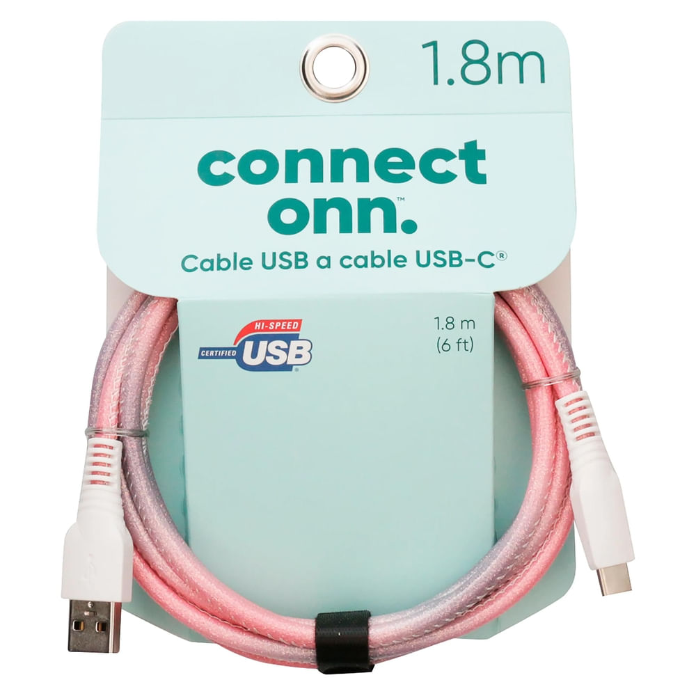 Cable Onn WIAPNK100075572 rosado USB tipo C 1 m con luz