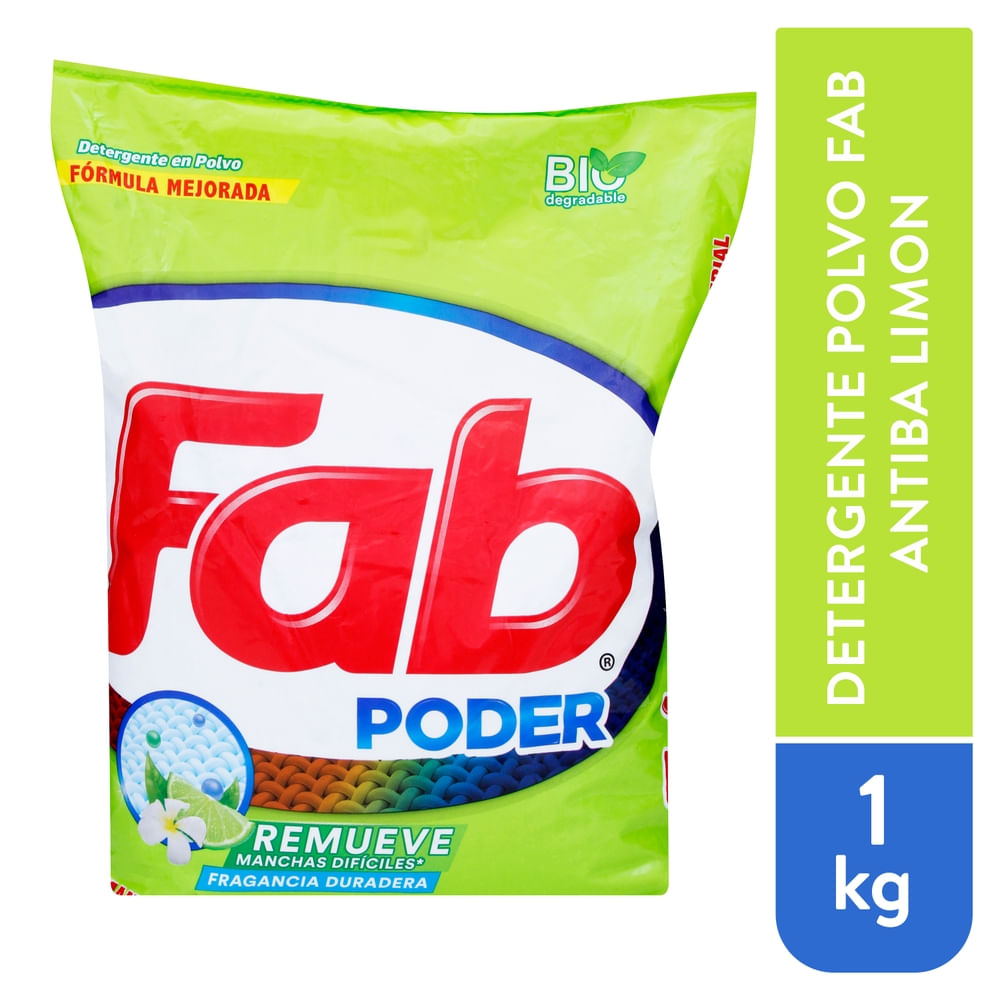 Detergente En Polvo Fab Antibacterial Medio Limón - 1000 g
